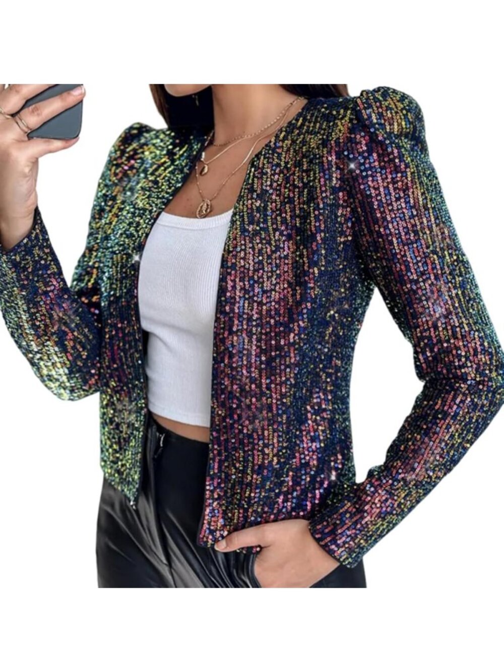 Shimmer Sequin Blazer Jacket for Women | Long Sleeve Sparkle Cardigan for